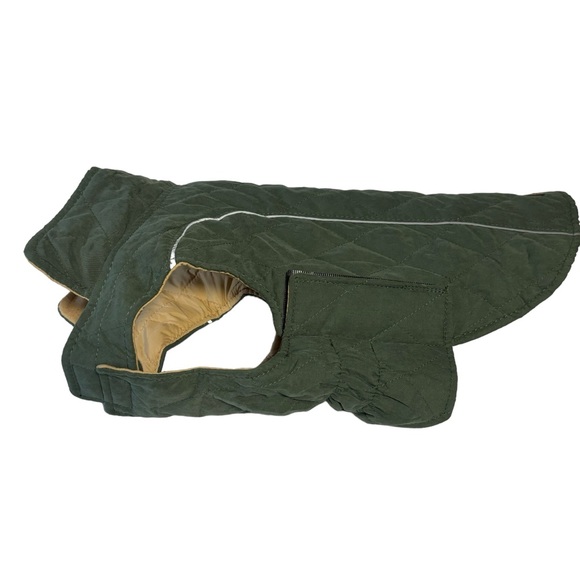 THINK! Reversible Dog Pet Coat Quilted Hook & Loop closure Green Tan NWOT - Picture 5 of 15